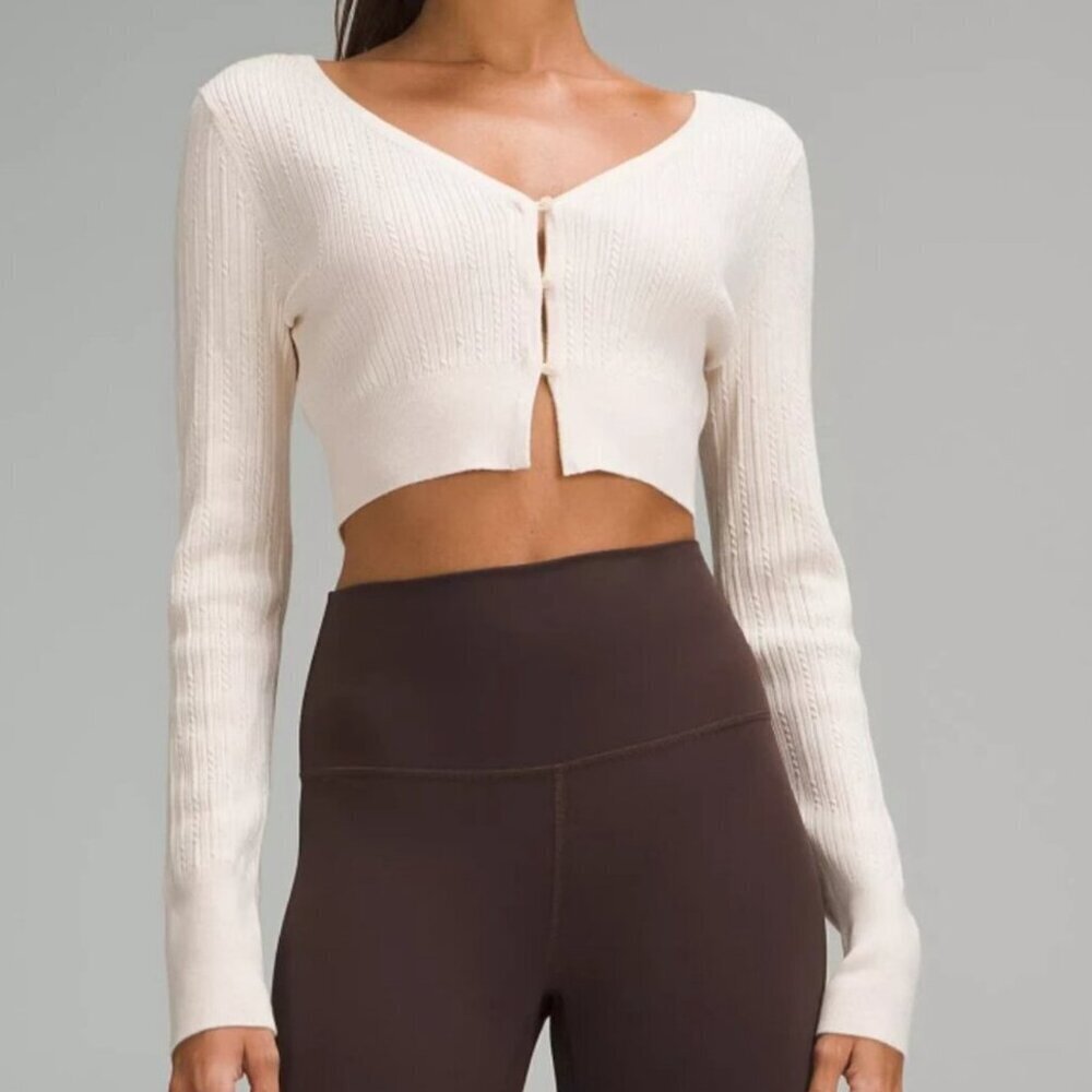 Rare Lululemon Ribbed Merino Wool Cropped Cardigan Women’s Size XL "Bone"